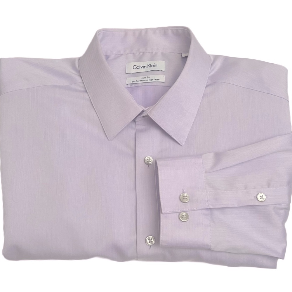 $15 SALE Calvin Klein 100% Cotton Slim Fit Designer Shirt Mens Sz 16 Lilac